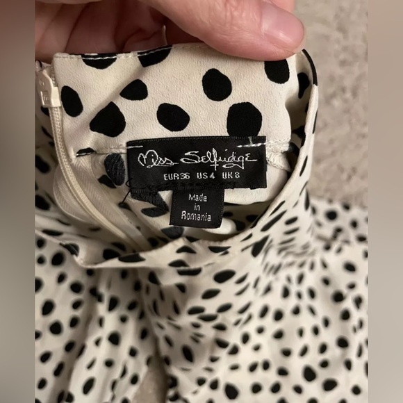 MISS SELFRIDGE ivory black polka dot long sleeve midi dress 4 - Picture 2 of 5